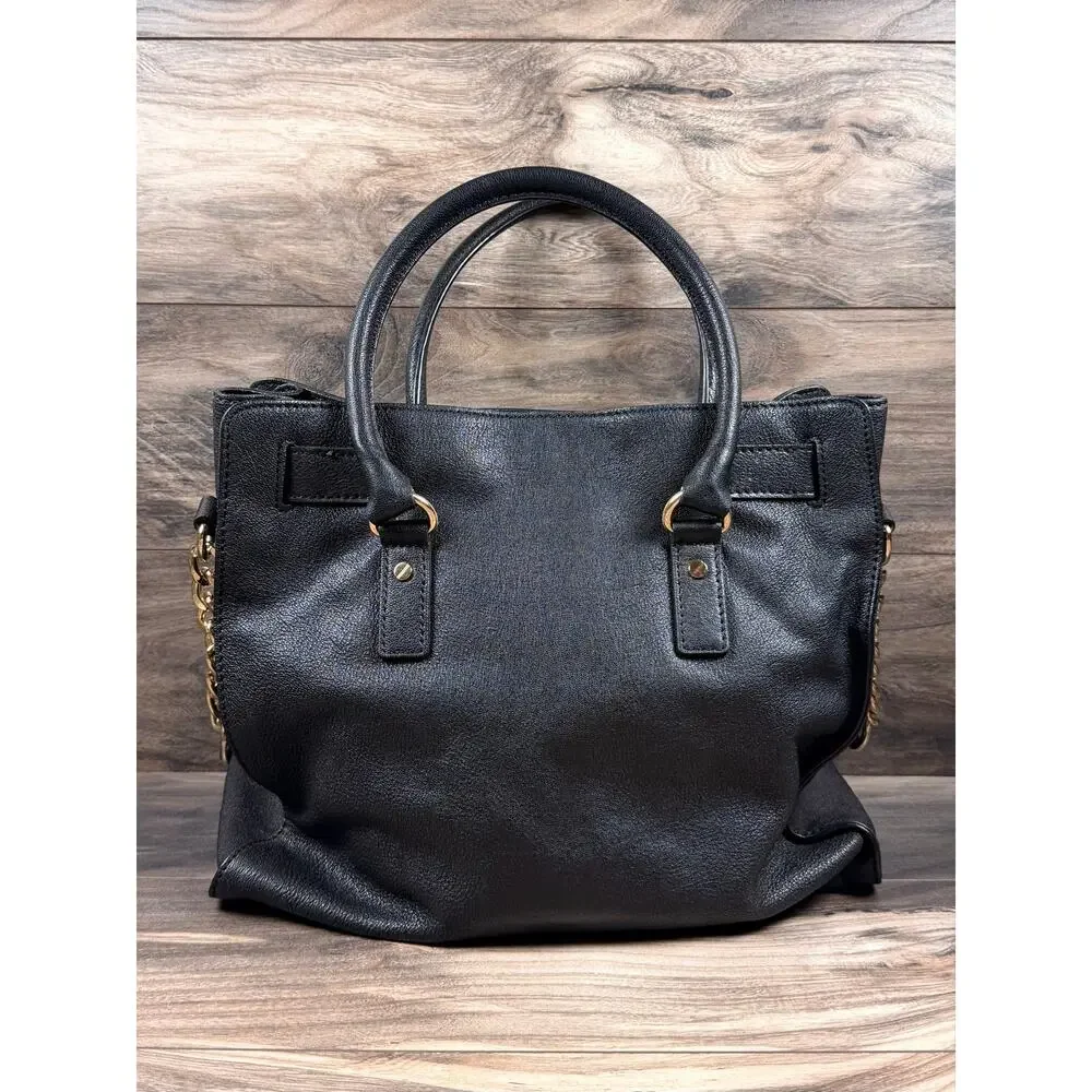 Michael Kors Hamilton Large East West Tote Black Pebbled Leather Gold
